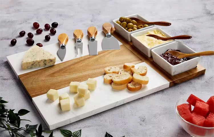 11 Piece Marble and Acacia wood Charcuterie serving boards
Comes in a gift box
