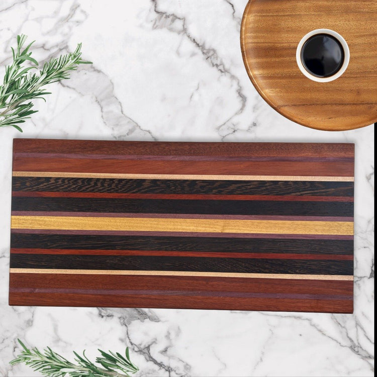 Cutting Board Olivewood Epoxy and Damascus Cleaver