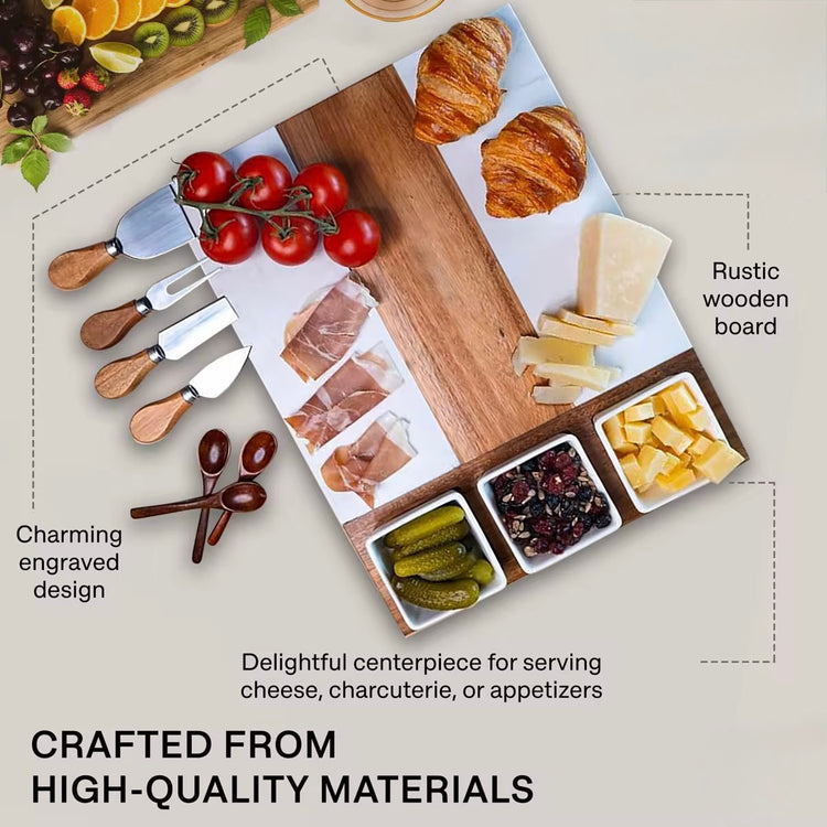 11 Piece Marble and Acacia wood Charcuterie serving boards
Comes in a gift box