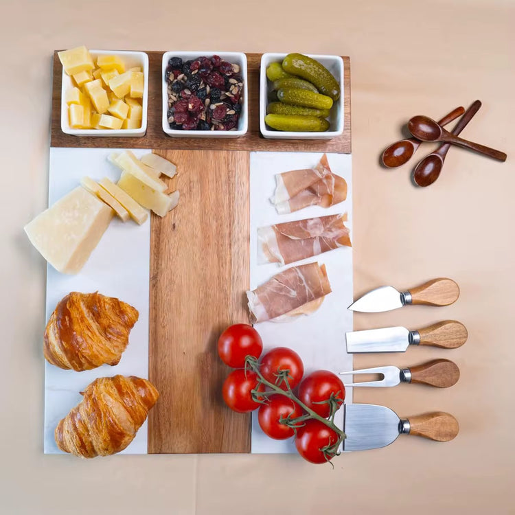 11 Piece Marble and Acacia wood Charcuterie serving boards
Comes in a gift box