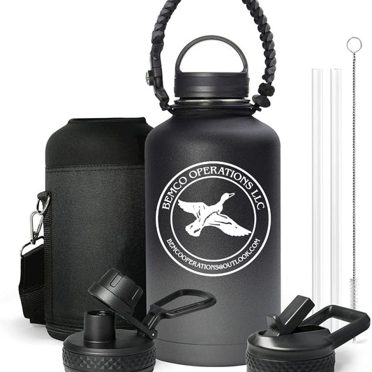 Trebo Half Gallon Water Bottle with Paracord Handle and accessories